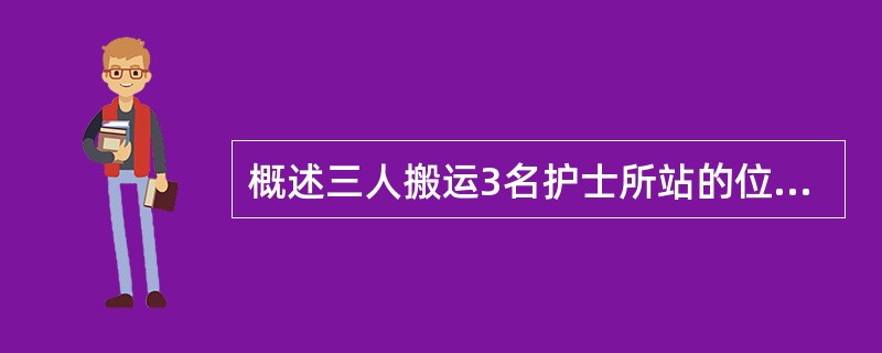 概述三人搬运3名护士所站的位置及所托患者的部位。