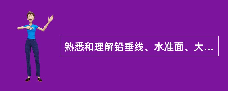 熟悉和理解铅垂线、水准面、大地水准面、参考椭球面、法线的概念。