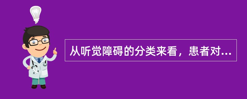 从听觉障碍的分类来看，患者对于叫喊声及洪亮的声音如汽车喇叭声、鼓声才有反应，这属