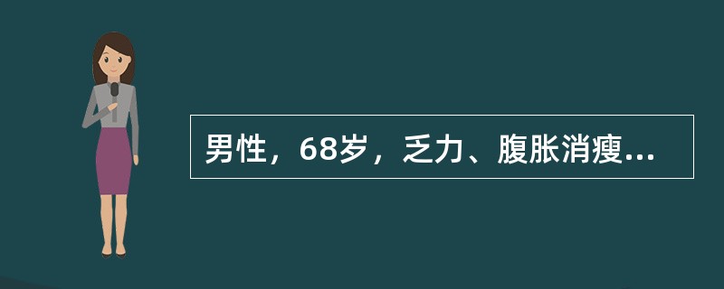 男性，68岁，乏力、腹胀消瘦8个月，查体：脾大平脐，全血细胞减少，骨穿多次干抽最