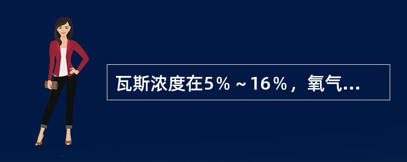 瓦斯浓度在5％～16％，氧气含量大于12％时，瓦斯遇到火源会发生爆炸。当瓦斯浓度