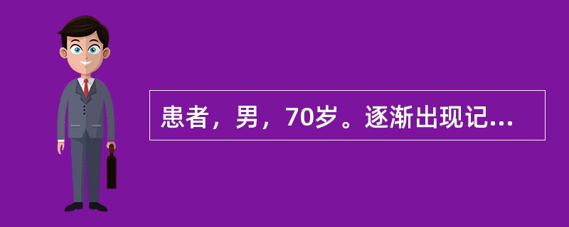 患者，男，70岁。逐渐出现记忆障碍，伴有言语困难，不能准确判断物品位置，心烦躁动