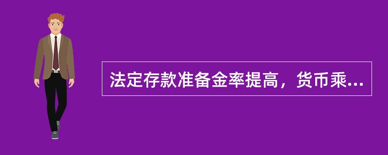 法定存款准备金率提高，货币乘数变小，货币供应量减少。