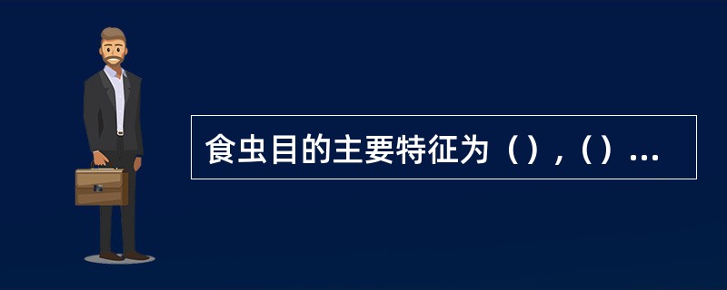 食虫目的主要特征为（）,（）,（）。代表动物为（）,（）,（）。