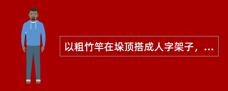 以粗竹竿在垛顶搭成人字架子，再在人字架上苫盖席子的方法称为（）