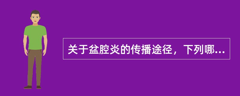 关于盆腔炎的传播途径，下列哪项不恰当()