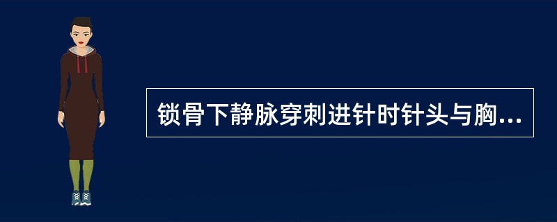 锁骨下静脉穿刺进针时针头与胸骨纵轴呈（）。