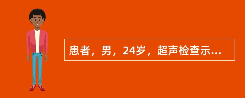 患者，男，24岁，超声检查示先天性主动脉瓣二叶瓣，主动脉瓣口舒张期可见中度反流血