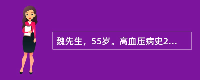魏先生，55岁。高血压病史20年，不规则服药。看电视时突发头痛，烦躁，随后意识不