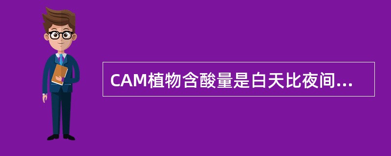 CAM植物含酸量是白天比夜间（），而碳水化合物含量则是白天比夜间（）。