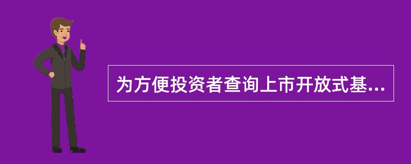 为方便投资者查询上市开放式基金的份额净值，深圳交易所于交易日通过行情发布系统揭示