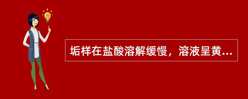 垢样在盐酸溶解缓慢，溶液呈黄绿色，加硝酸较快溶解，溶液呈黄色。加入硫酸铵溶液变红