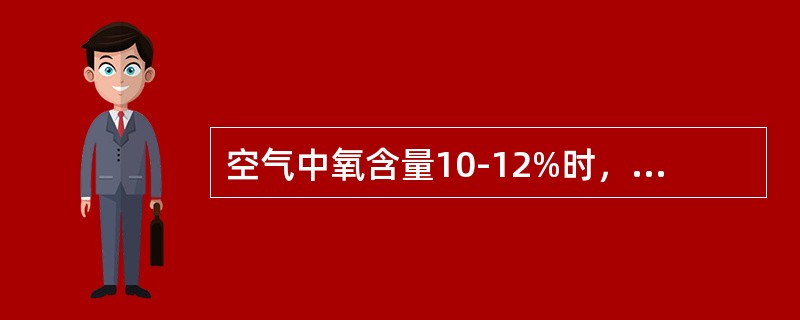 空气中氧含量10-12%时，人体将因缺氧而表现出如下症状：呼吸及心跳急促，耳鸣、