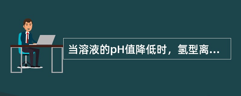 当溶液的pH值降低时，氢型离子交换树脂的工作交换容量则会降低。这是因为（）。