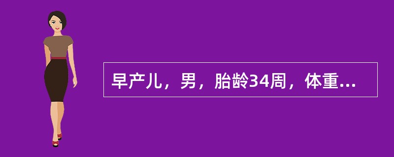 早产儿，男，胎龄34周，体重2300g，生后第1天，基本情况可。母乳尚未分泌。为