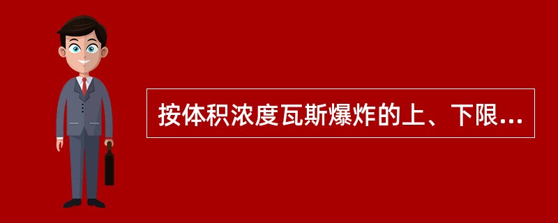 按体积浓度瓦斯爆炸的上、下限分别是6％、1％。（）