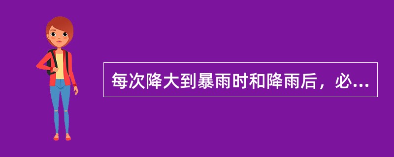 每次降大到暴雨时和降雨后，必须派专人检查矿区及其附近地面有无裂缝、老窑陷落和岩溶