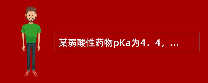 某弱酸性药物pKa为4．4，在pHl．4的胃液中解离度约是（）