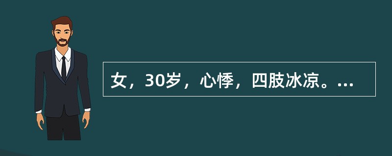 女，30岁，心悸，四肢冰凉。发作时血压达210/120mmHg，尿VMA18mg