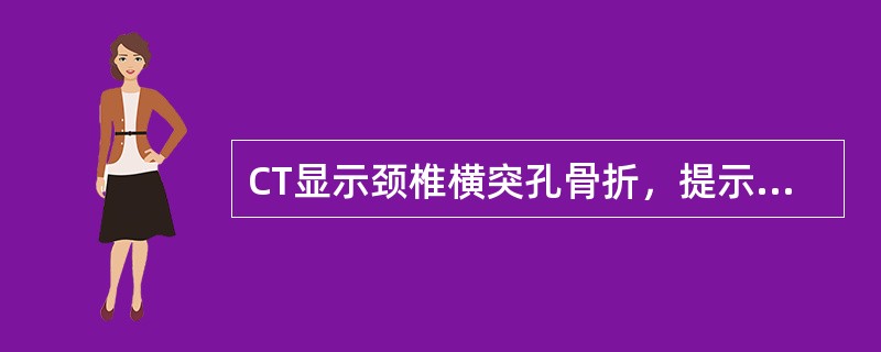 CT显示颈椎横突孔骨折，提示可能有：（）