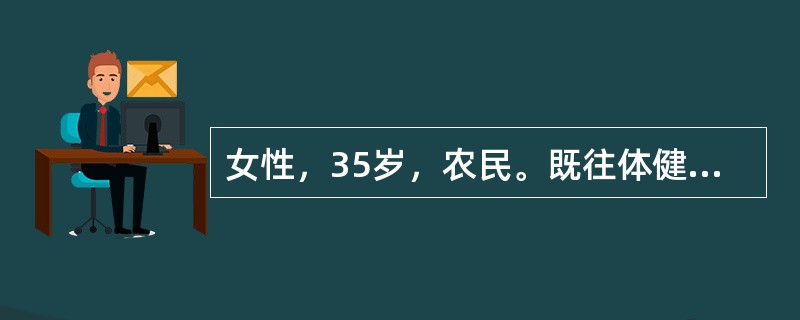 女性，35岁，农民。既往体健，1年来面包苍白、头晕、乏力来诊。化验：红细胞数1.