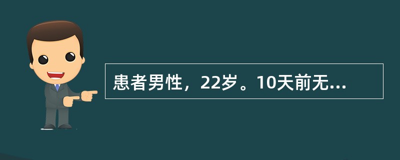 患者男性，22岁。10天前无诱因发热，体温逐渐上升，近3天体温持续38.5～39