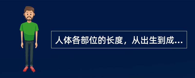 人体各部位的长度，从出生到成年，（）约增长一倍，（）约增长两倍。