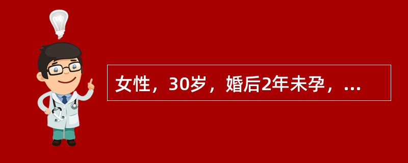 女性，30岁，婚后2年未孕，月经量多，经期延长半年，月经周期正常，无痛经。妇检：