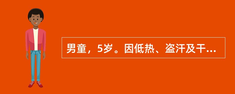 男童，5岁。因低热、盗汗及干咳2个月入院，体检：T38℃，消瘦，面色苍白，两肺呼