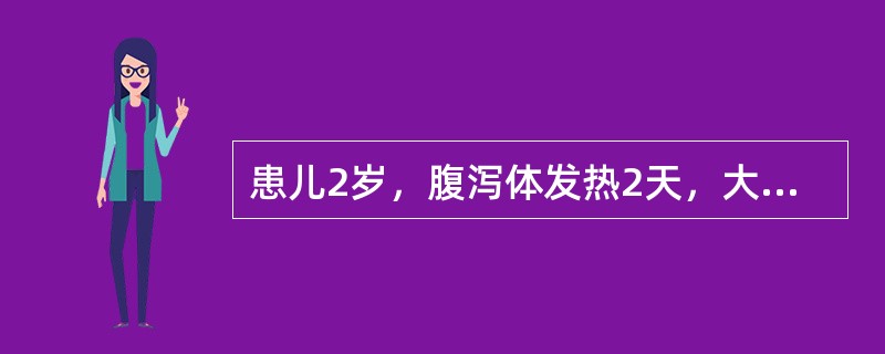 患儿2岁，腹泻体发热2天，大便7～8次/日，为暗绿似海水色，有黏液，有伪膜，有腥
