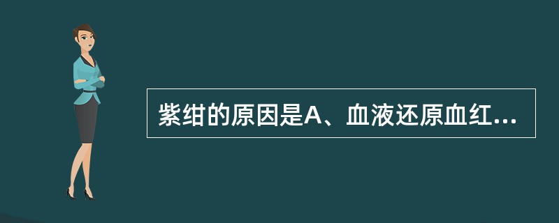紫绀的原因是A、血液还原血红蛋白增多B、血红细胞大量破坏C、局部瘀血D、毛细血管