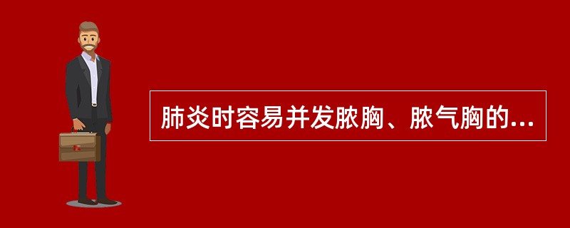 肺炎时容易并发脓胸、脓气胸的常见病原体是A、肺炎球菌B、溶血性链球菌C、金黄色葡