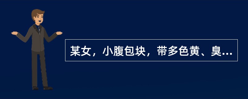 某女，小腹包块，带多色黄、臭秽，少腹及腰骶部疼痛而胀，经期加重，尿少色黄，月经量