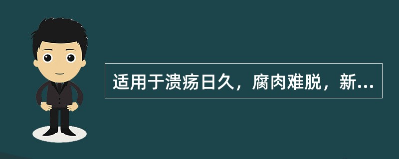 适用于溃疡日久，腐肉难脱，新肉不生的掺药是A、消散药B、提脓去腐药C、腐蚀药D、