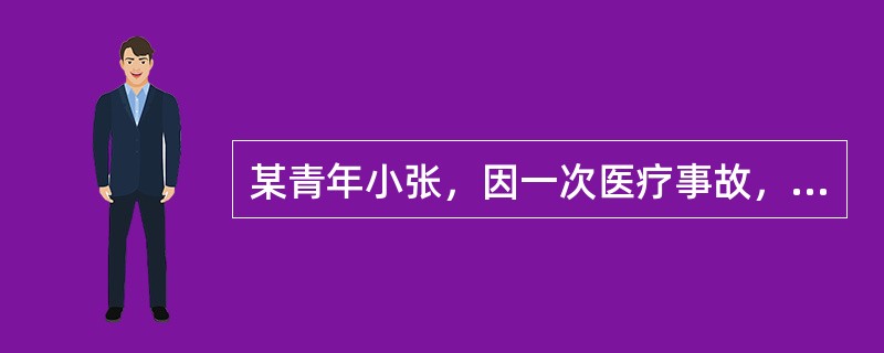 某青年小张，因一次医疗事故，双目失明了，他从昏迷中醒来后，就不吃不喝，也从不与任