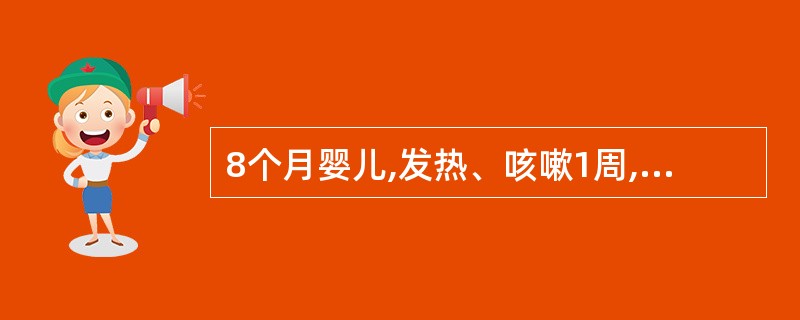 8个月婴儿,发热、咳嗽1周,稽留高热,今惊厥1次(当时体温39℃)。查体:体温3