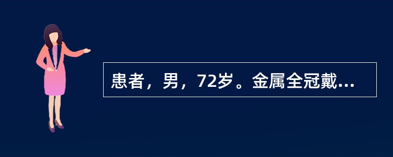 患者，男，72岁。金属全冠戴用2天后，咀嚼时修复牙出现咬合痛；检查有明显叩痛，其