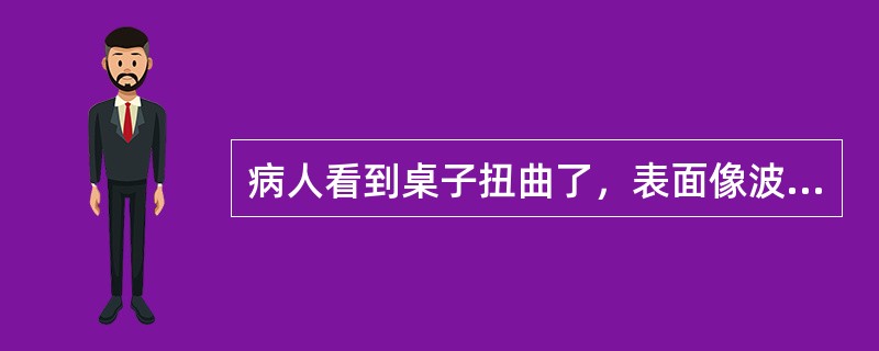 病人看到桌子扭曲了，表面像波浪一样高低不平，这种现象是A、非真实感B、视物变形C