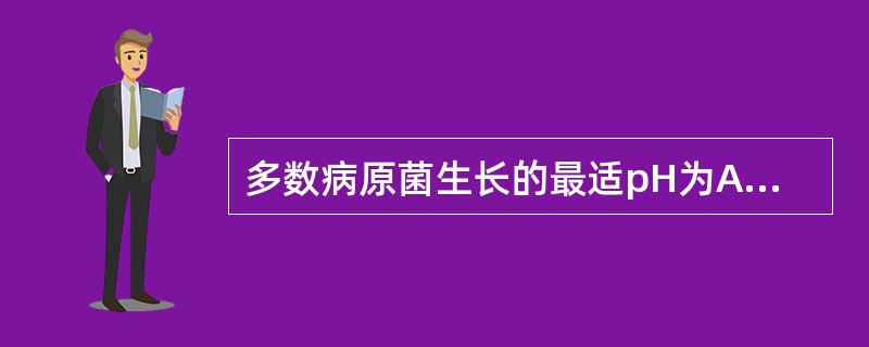 多数病原菌生长的最适pH为A、6.6～7B、7.2～7.6C、7.8～8.2D、