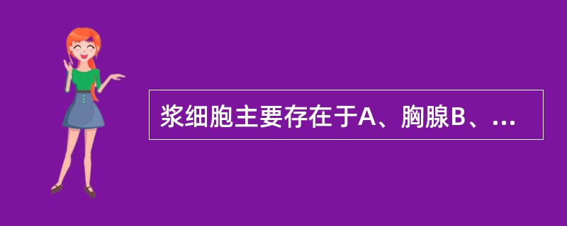 浆细胞主要存在于A、胸腺B、外周血C、脾及淋巴结D、黏膜相关的淋巴组织E、骨髓