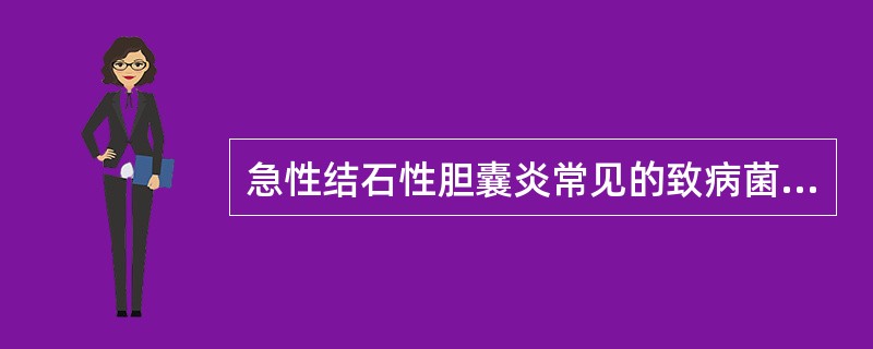 急性结石性胆囊炎常见的致病菌是A、铜绿假单胞菌B、大肠埃希菌C、厌氧菌D、幽门螺