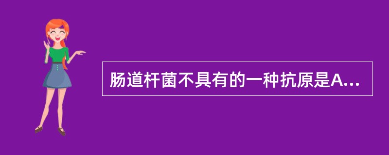 肠道杆菌不具有的一种抗原是A、M抗原B、H抗原C、O抗原D、K抗原E、Vi抗原