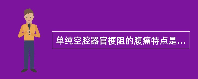 单纯空腔器官梗阻的腹痛特点是A、持续性腹痛B、阵发性腹痛C、持续性痛阵发性加重D