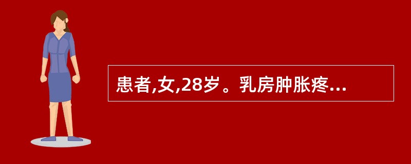 患者,女,28岁。乳房肿胀疼痛,皮肤微红,乳汁分泌不畅,恶寒发热,胸闷不舒,舌红