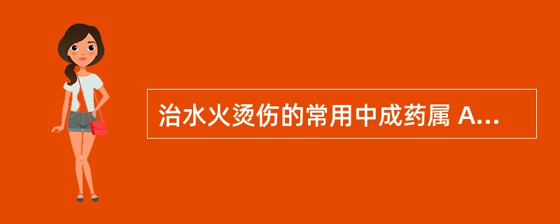 治水火烫伤的常用中成药属 A．外科、皮肤科用药 B．内科用药 C．骨伤科用药 D