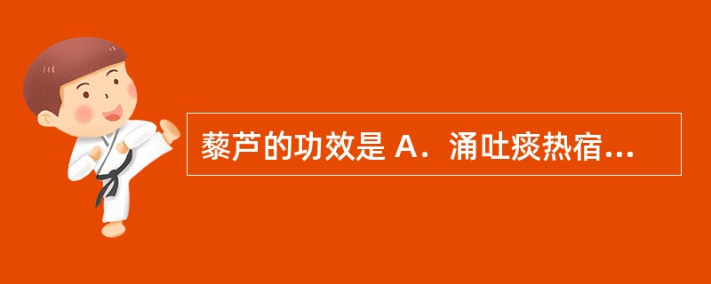 藜芦的功效是 A．涌吐痰热宿食，引去湿热 B．涌吐，发泡 C．涌吐水饮，活血化瘀