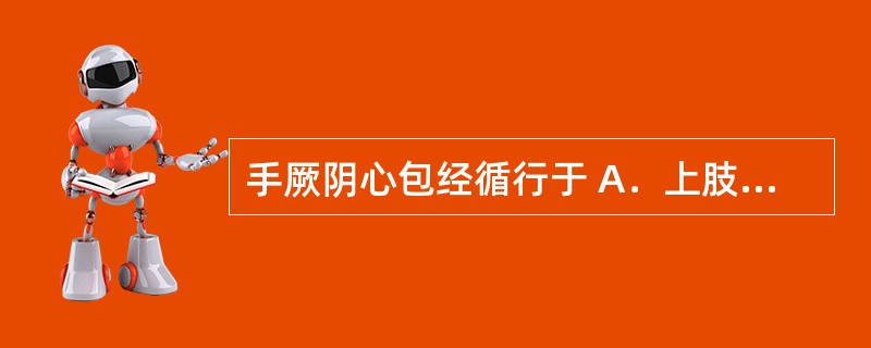 手厥阴心包经循行于 A．上肢后缘 B．下肢后缘 C．上肢中线 D．上肢前缘 E．