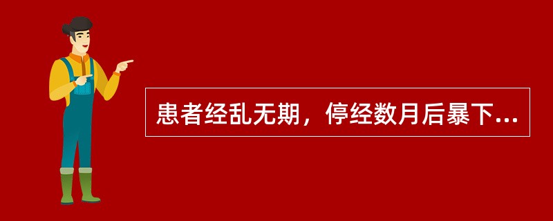 患者经乱无期，停经数月后暴下不止，血色淡暗，质稀；面色晦暗，肢冷畏寒，腰膝酸软，