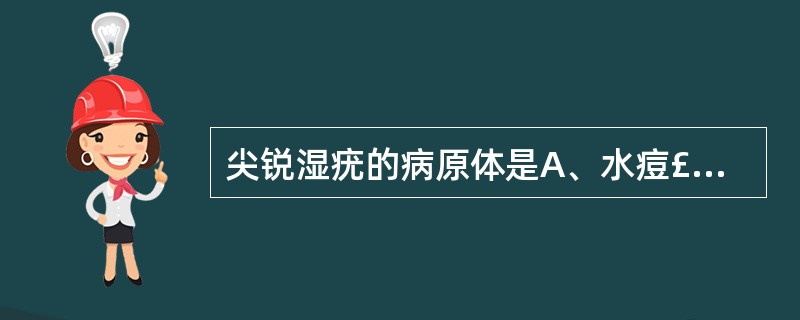 尖锐湿疣的病原体是A、水痘£­带状疱疹病毒B、单纯疱疹病毒C、人乳头瘤病毒D、柯