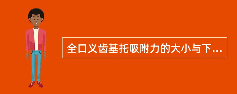 全口义齿基托吸附力的大小与下列哪项因素没有直接关系（）A、唾液的黏稠度B、基托